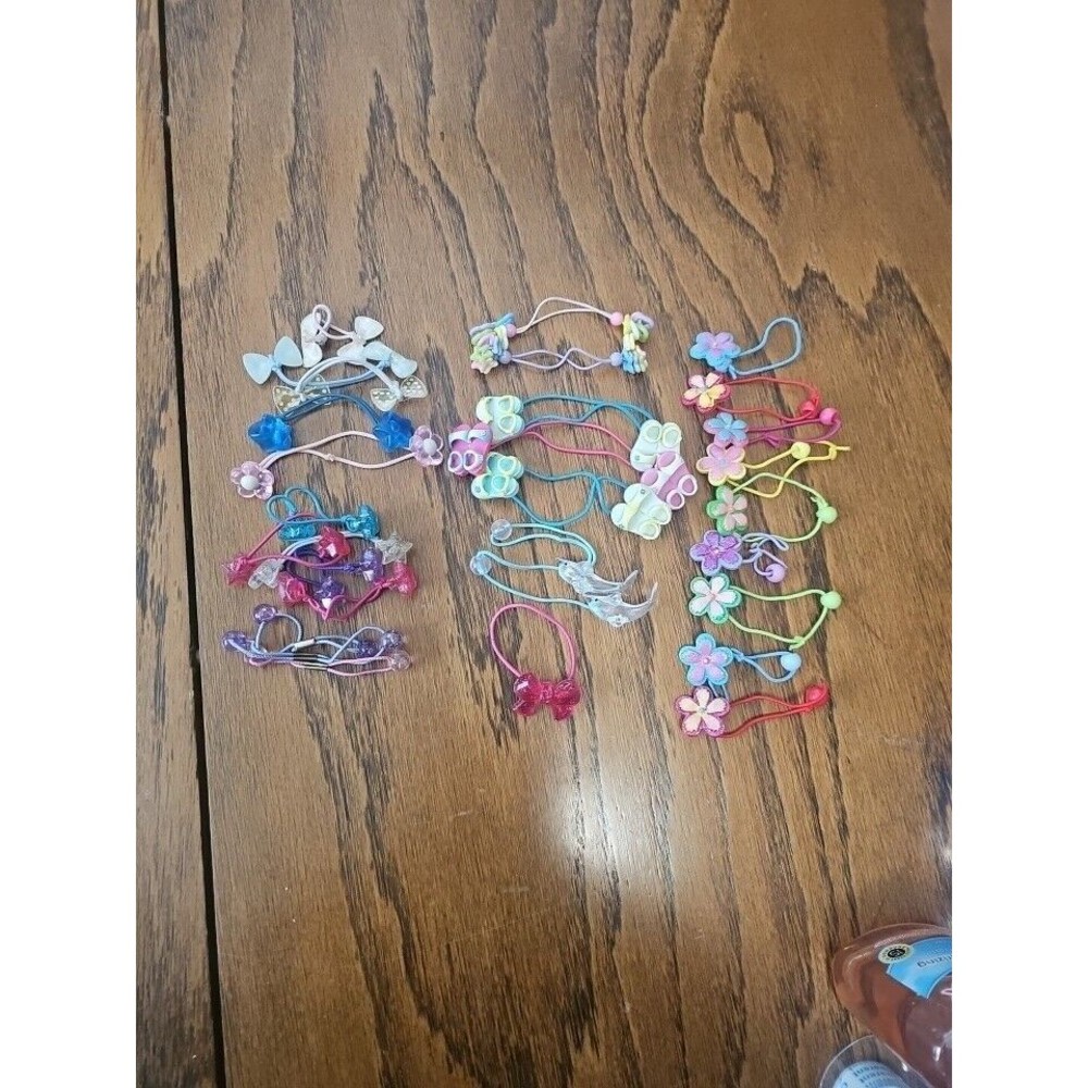 Large Lot Ponytail Holders Flowers Stars Bows Dolphins Hair Ties Bundle Vintage